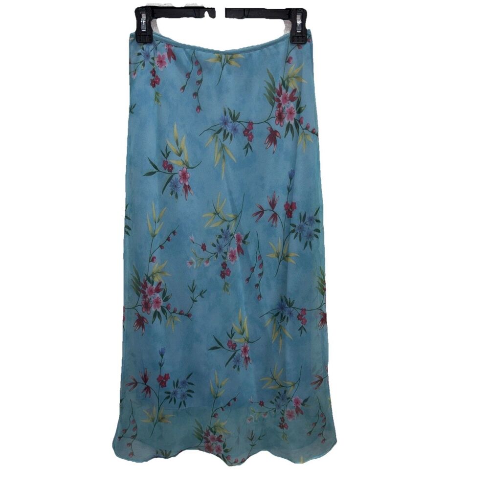 Studio Soleil Skirt M Women A line Blue Floral Elastic Waist Lined Midi Y2K